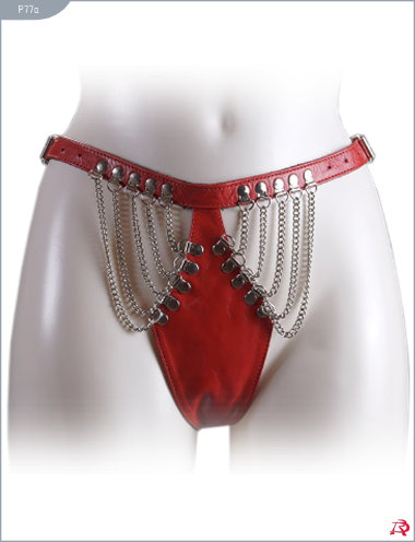 Красные женские трусики на ремешках,отделанные цепочками — Твой Каприз