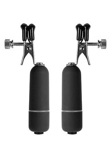 Клипсы на соски с вибрацией  черные SH-OU039BLK — Твой Каприз