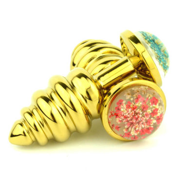 Золотая ребристая анальная пробочка со стразой — Твой Каприз