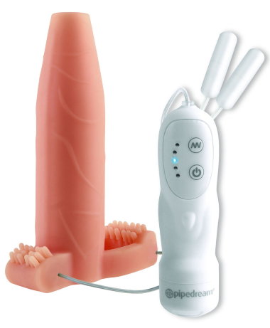 Насадка увеличитель Real Feel Twin Teazer с кольцом на мошонку со стимуляторами телесная с вибрацией — Твой Каприз