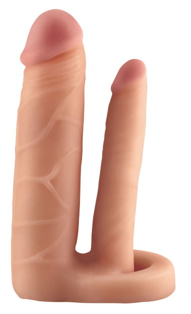 Насадка удлинитель Double Trouble Extension для двойного проникновения с кольцом на мошонку телесная — Твой Каприз