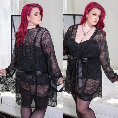 Черный легкий халатик из кружева XL — Твой Каприз