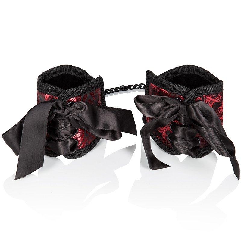 Наручники Scandal Corset Cuffs на завязках черный с красным фото 1 — Твой Каприз