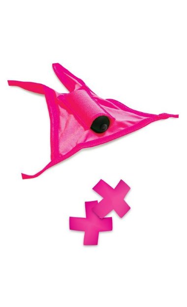 Неоновые вибротрусики с доступом и пестисы Neon Vibrating Crotchless Panty and Pasties Set — Твой Каприз