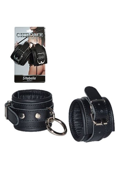 Кожаные наручники с круглым карабином Sitabella Chrome Collection — Твой Каприз