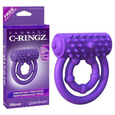 Эрекционное кольцо Vibrating Prolong Performance Ring на пенис и мошонку фиолетовое с вибрацией — Твой Каприз